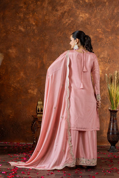 Party Wear Look Pur Chinon Silk Top Plazzo & Dupatta Set - Jaipur Blossom