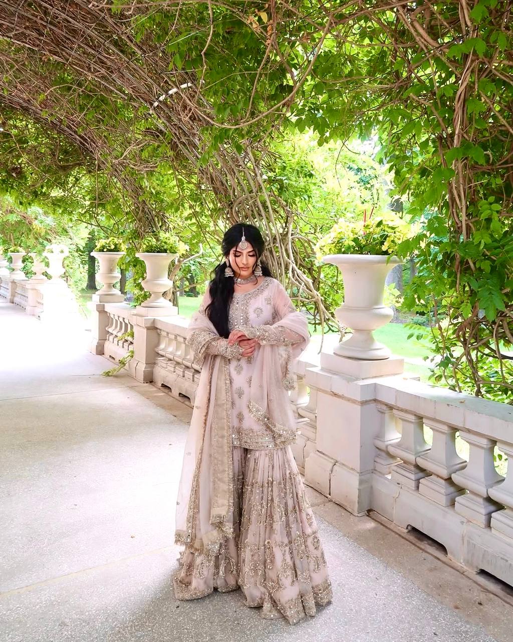 Peach Designer Sharara Suit in Georgette With Sequence Embroidery and Real Mirror - Jaipur Blossom