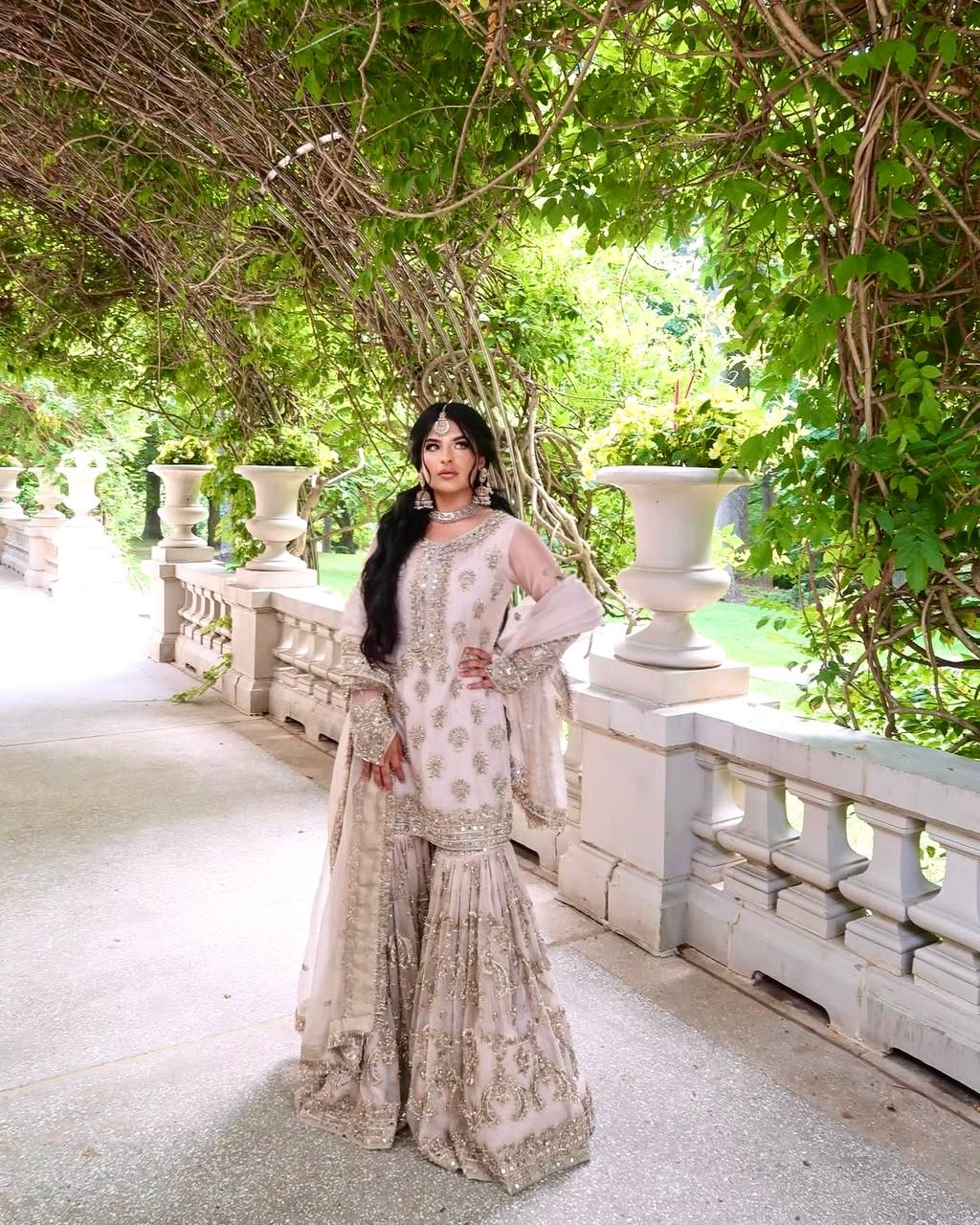 Peach Designer Sharara Suit in Georgette With Sequence Embroidery and Real Mirror - Jaipur Blossom