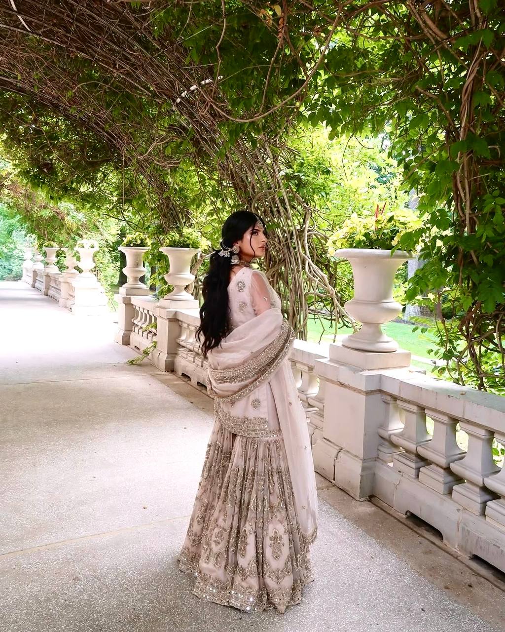 Peach Designer Sharara Suit in Georgette With Sequence Embroidery and Real Mirror - Jaipur Blossom