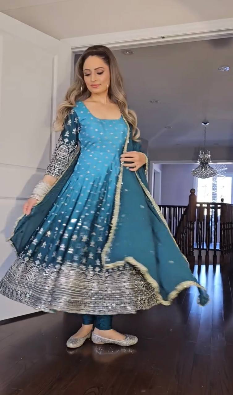 Chinnon Silk Yellow Party Wear Embroidery Work Readymade Anarkali Suit - Jaipur Blossom