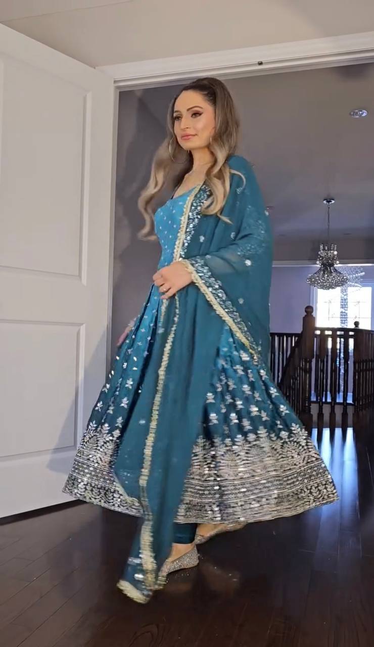 Chinnon Silk Yellow Party Wear Embroidery Work Readymade Anarkali Suit - Jaipur Blossom