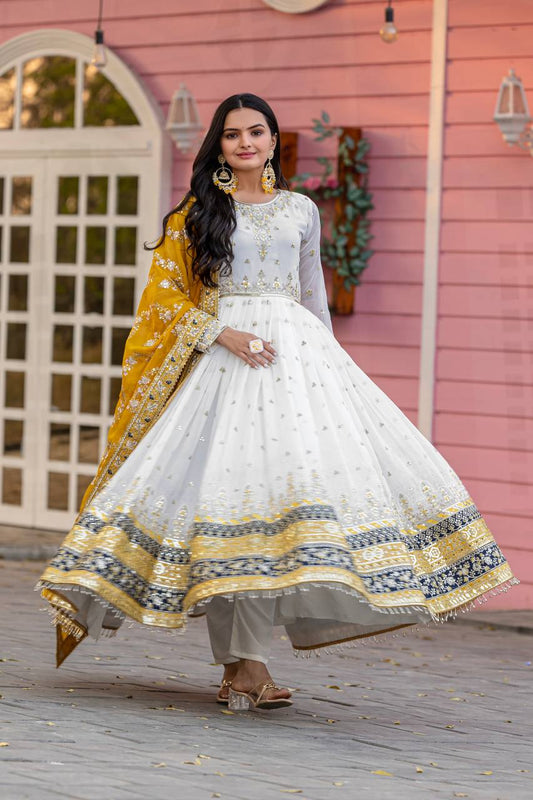 New Party Wear Heavy Faux Georgette Gown, Dupatta & Bottom Set - Jaipur Blossom