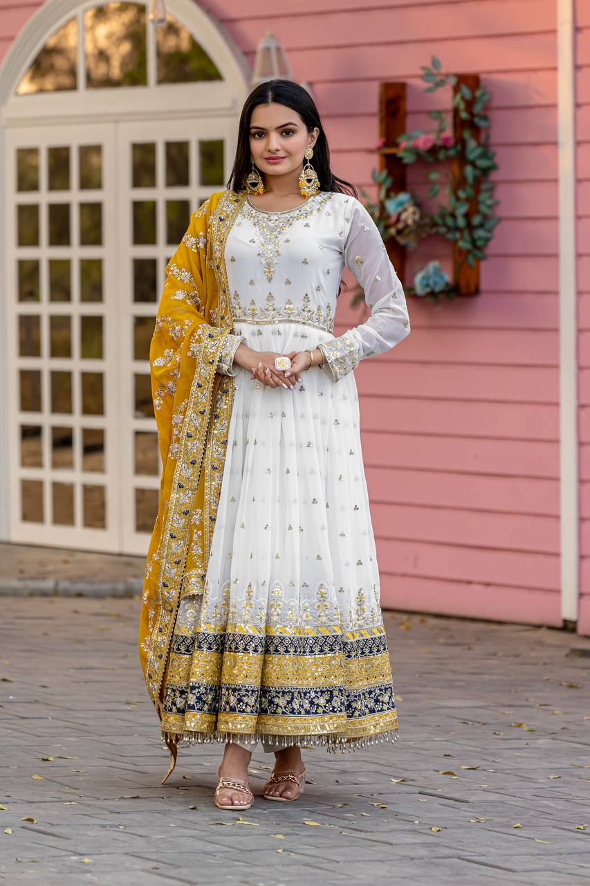New Party Wear Heavy Faux Georgette Gown, Dupatta & Bottom Set - Jaipur Blossom
