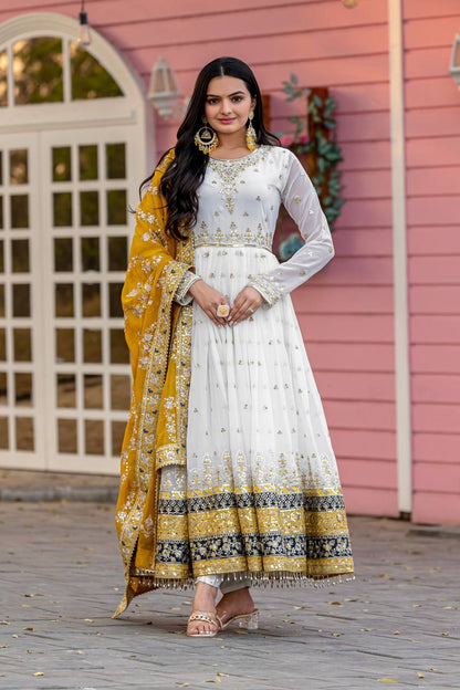 New Party Wear Heavy Faux Georgette Gown, Dupatta & Bottom Set - Jaipur Blossom