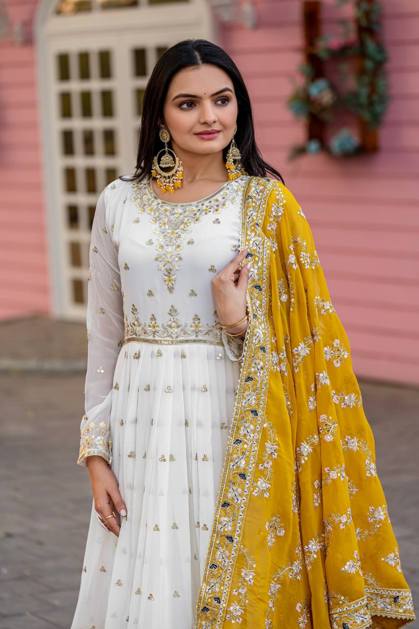 New Party Wear Heavy Faux Georgette Gown, Dupatta & Bottom Set - Jaipur Blossom
