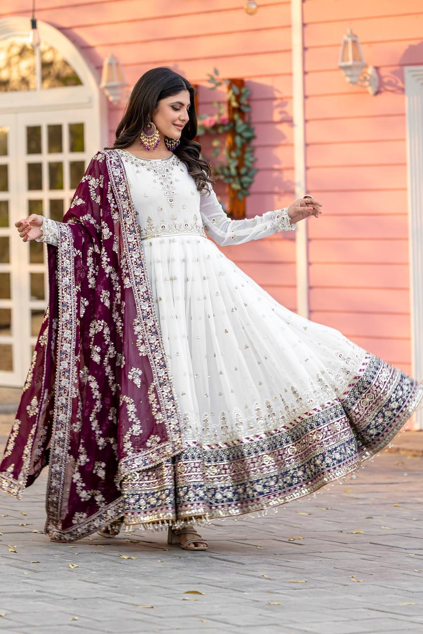 New Party Wear Heavy Faux Georgette Gown, Dupatta & Bottom Set - Jaipur Blossom