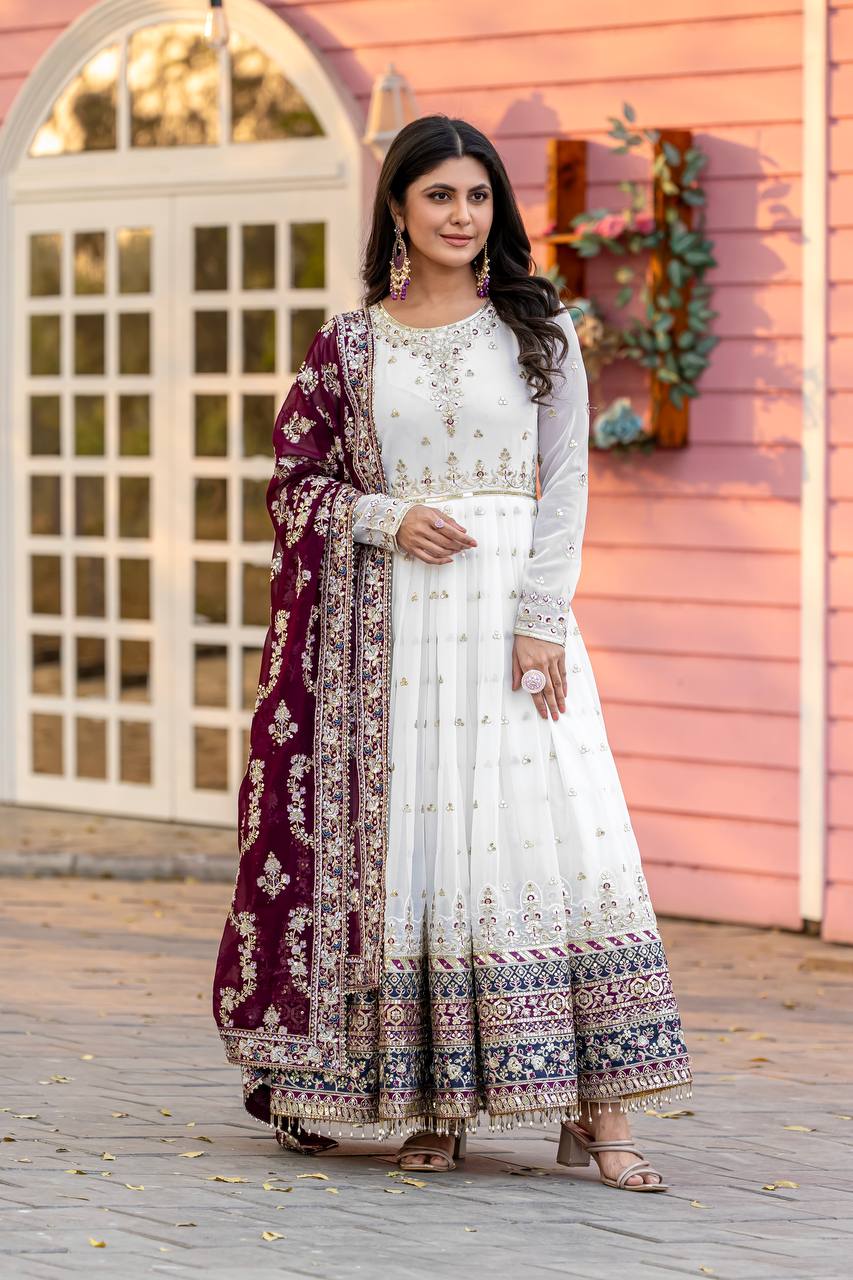 New Party Wear Heavy Faux Georgette Gown, Dupatta & Bottom Set - Jaipur Blossom