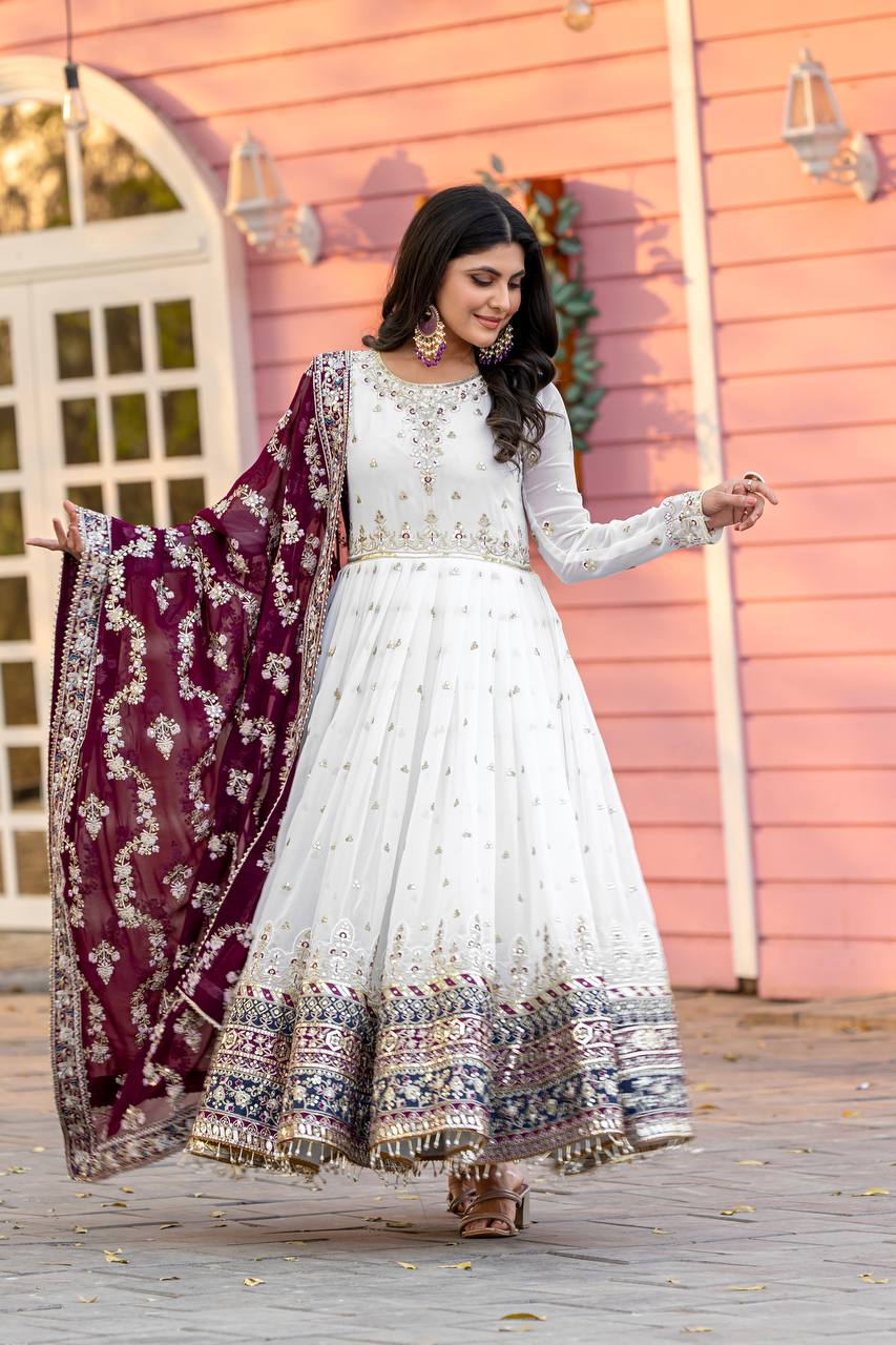 New Party Wear Heavy Faux Georgette Gown, Dupatta & Bottom Set - Jaipur Blossom