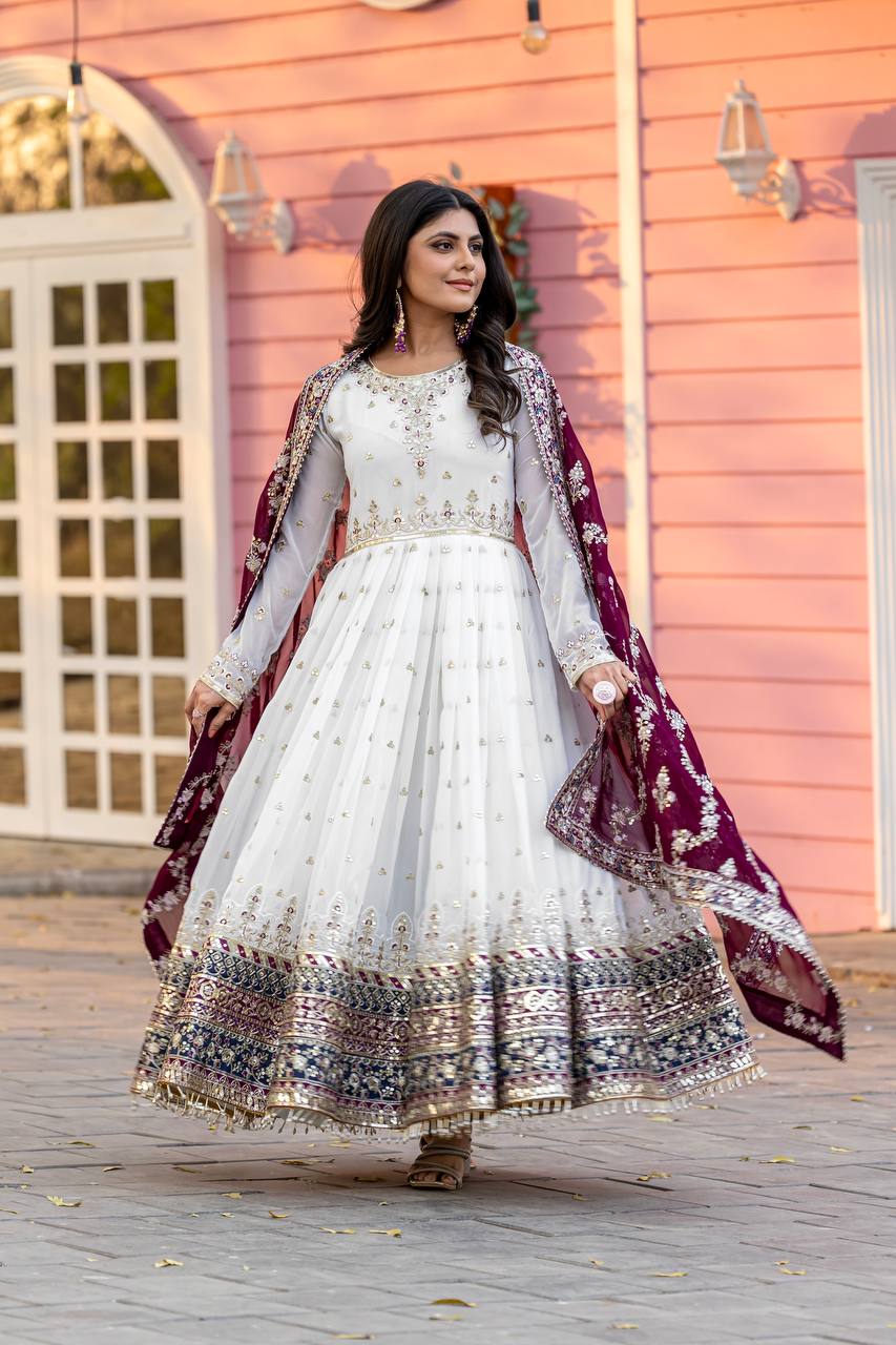 New Party Wear Heavy Faux Georgette Gown, Dupatta & Bottom Set - Jaipur Blossom