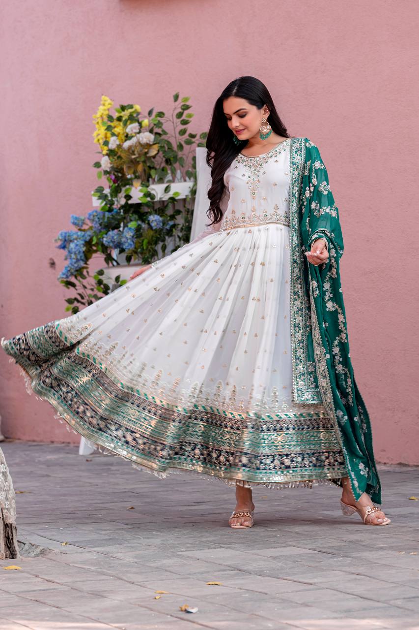 New Party Wear Heavy Faux Georgette Gown, Dupatta & Bottom Set - Jaipur Blossom