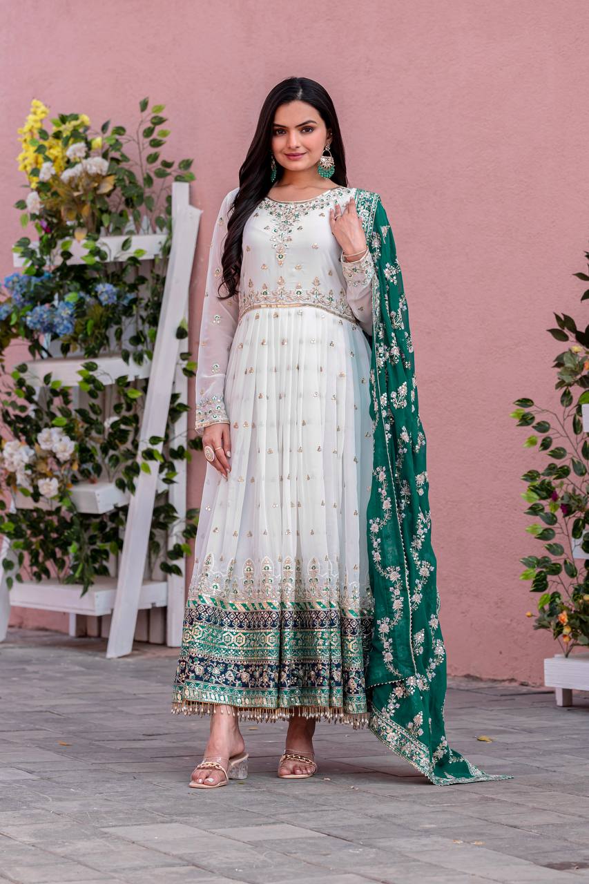 New Party Wear Heavy Faux Georgette Gown, Dupatta & Bottom Set - Jaipur Blossom