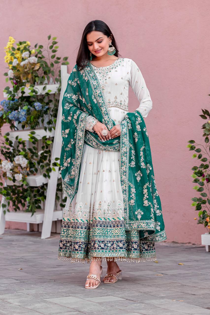 New Party Wear Heavy Faux Georgette Gown, Dupatta & Bottom Set - Jaipur Blossom