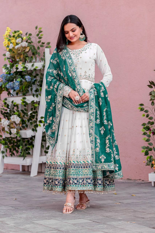 New Party Wear Heavy Faux Georgette Gown, Dupatta & Bottom Set - Jaipur Blossom