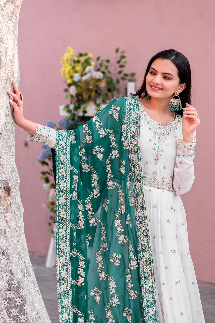New Party Wear Heavy Faux Georgette Gown, Dupatta & Bottom Set - Jaipur Blossom