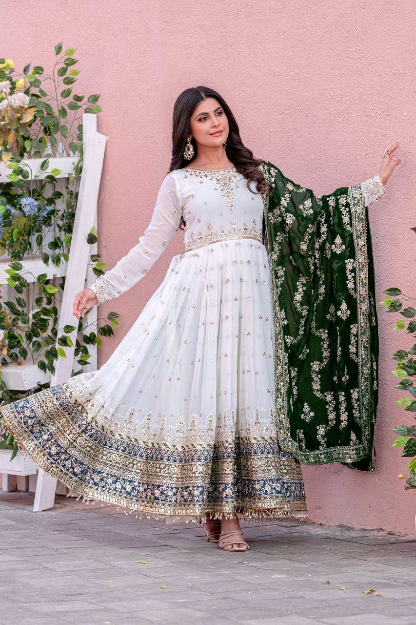 New Party Wear Heavy Faux Georgette Gown, Dupatta & Bottom Set - Jaipur Blossom