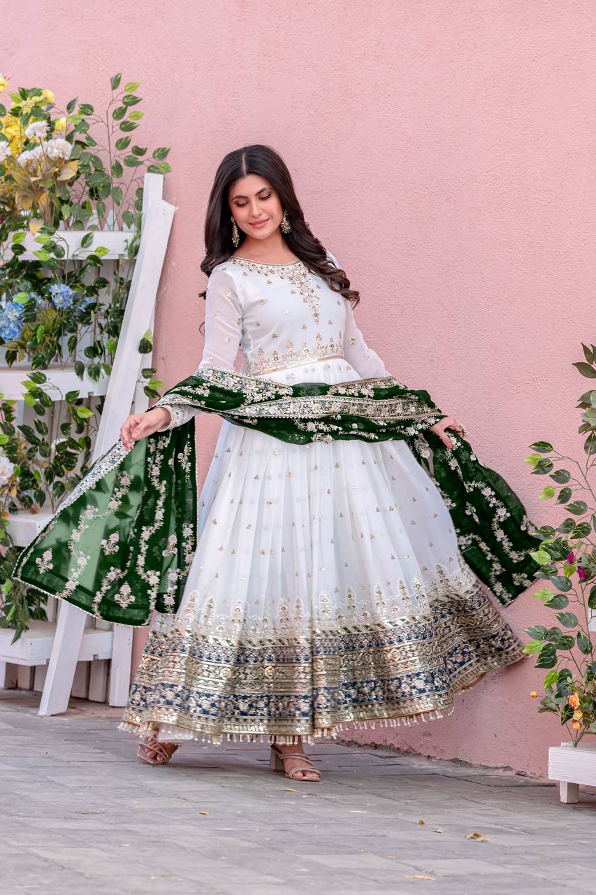 New Party Wear Heavy Faux Georgette Gown, Dupatta & Bottom Set - Jaipur Blossom