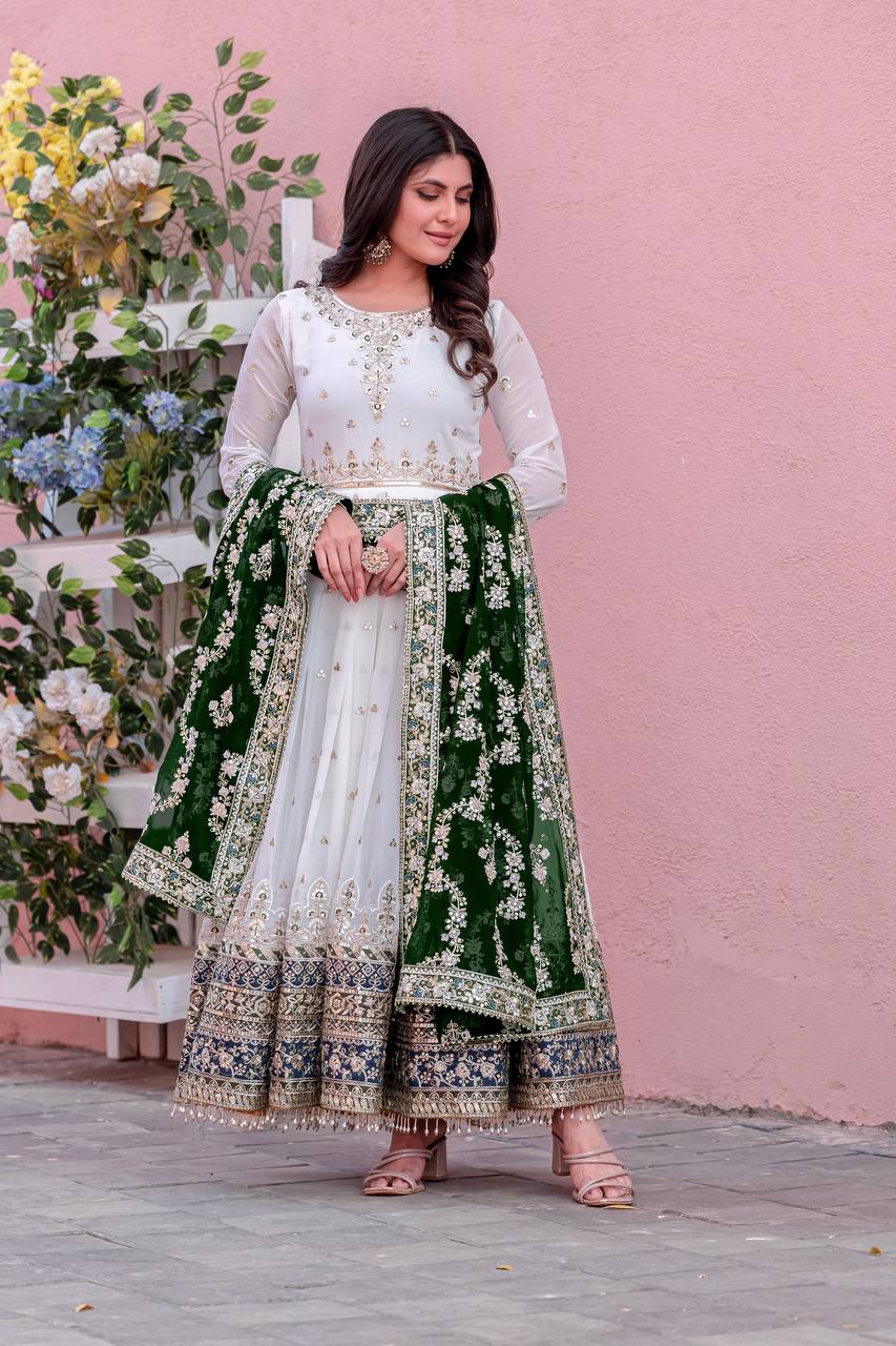 New Party Wear Heavy Faux Georgette Gown, Dupatta & Bottom Set - Jaipur Blossom