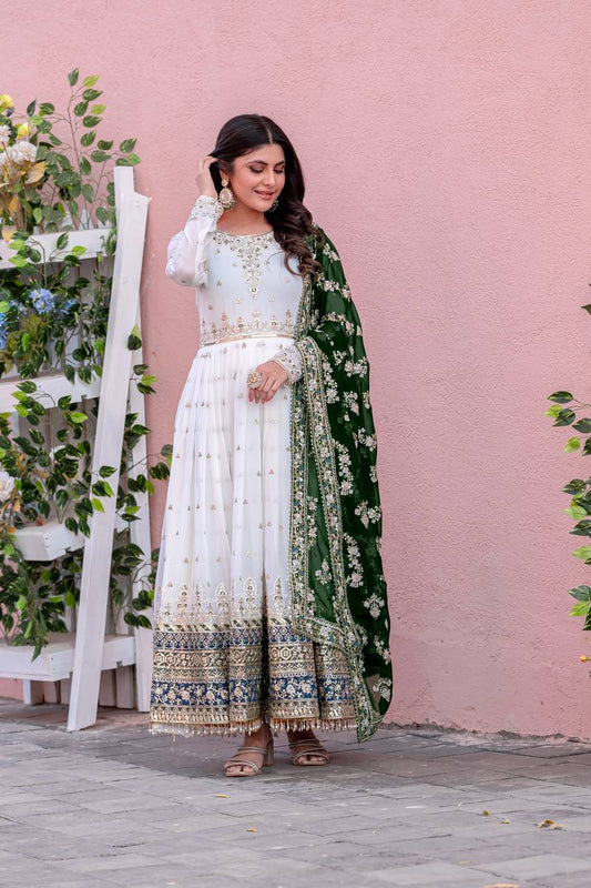New Party Wear Heavy Faux Georgette Gown, Dupatta & Bottom Set - Jaipur Blossom