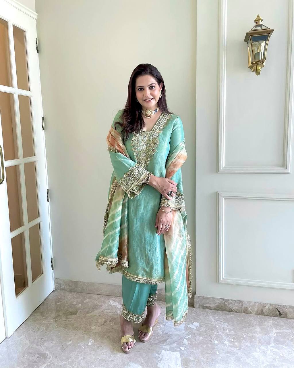 Designer Party Wear Look Pur Crunchy Silk Top Plazzo & Dupatta Set - Jaipur Blossom