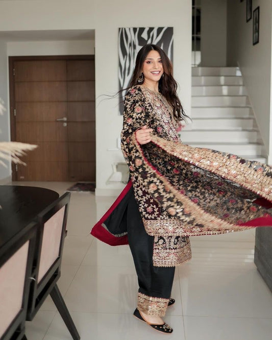 Heavy Embroidered Black Party Wear Dress - Jaipur Blossom