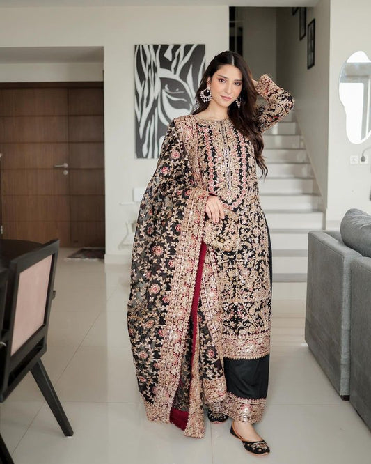 Heavy Embroidered Black Party Wear Dress - Jaipur Blossom