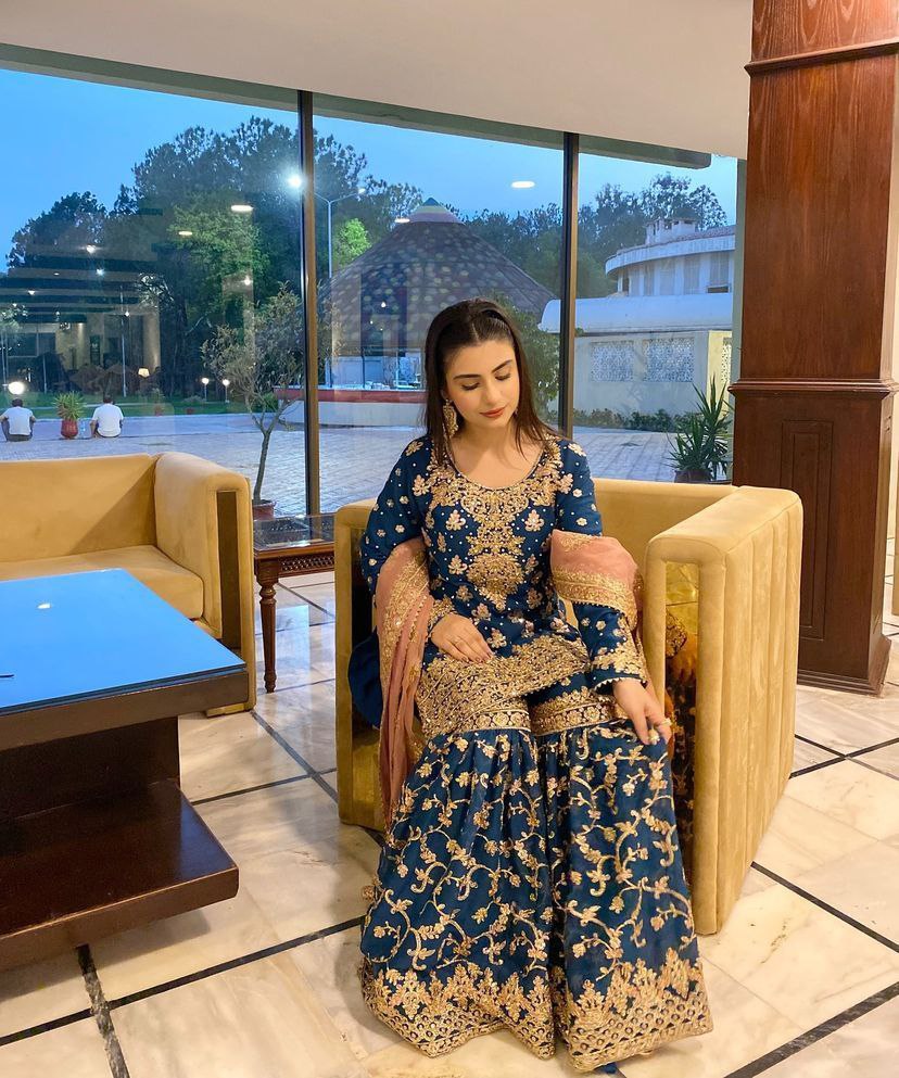 Designe Blue Kurti Sharara With Dupatta For Wedding Occasions - Jaipur Blossom