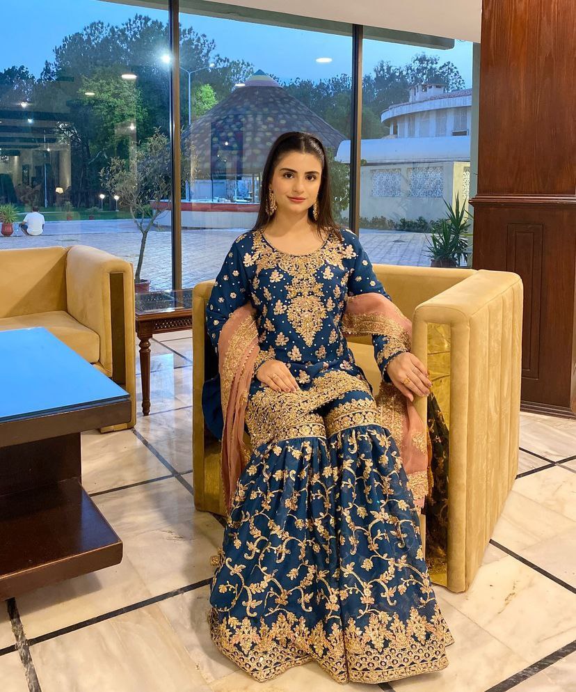 Designe Blue Kurti Sharara With Dupatta For Wedding Occasions - Jaipur Blossom