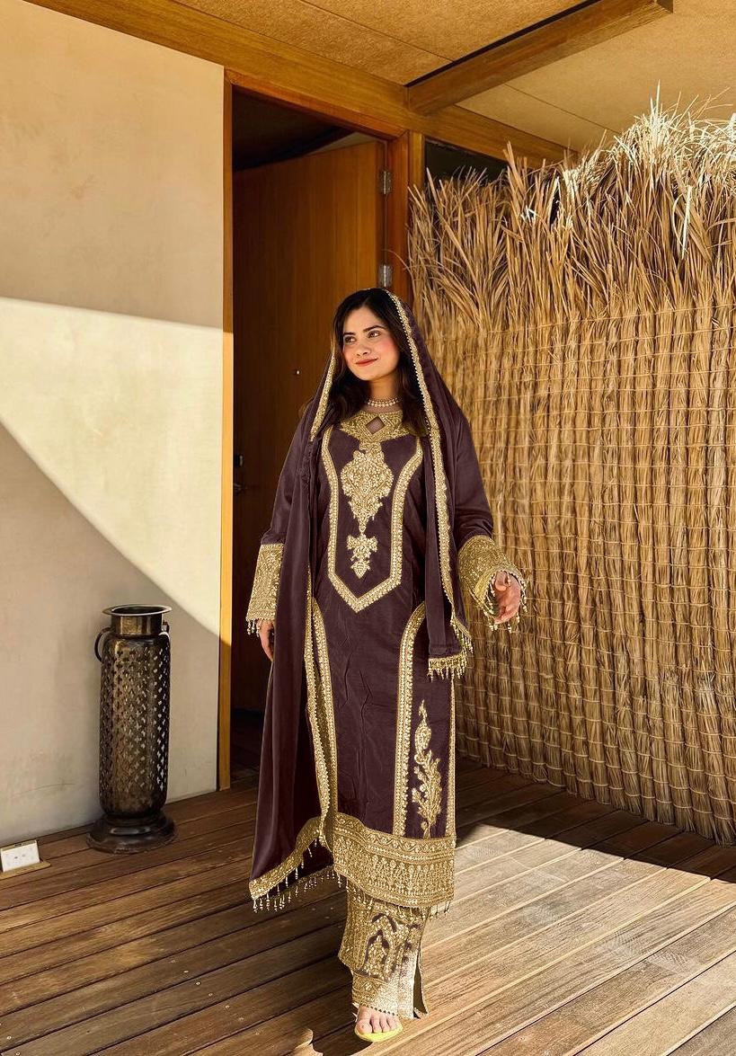 Chinon Silk Embroidered Work Salwar Suit - Jaipur Blossom