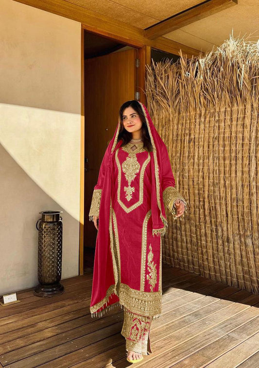 Chinon Silk Embroidered Work Salwar Suit - Jaipur Blossom