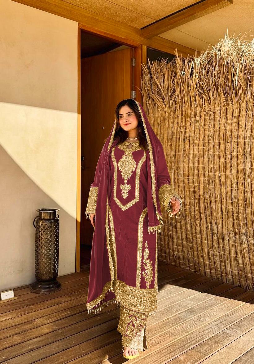 Chinon Silk Embroidered Work Salwar Suit - Jaipur Blossom