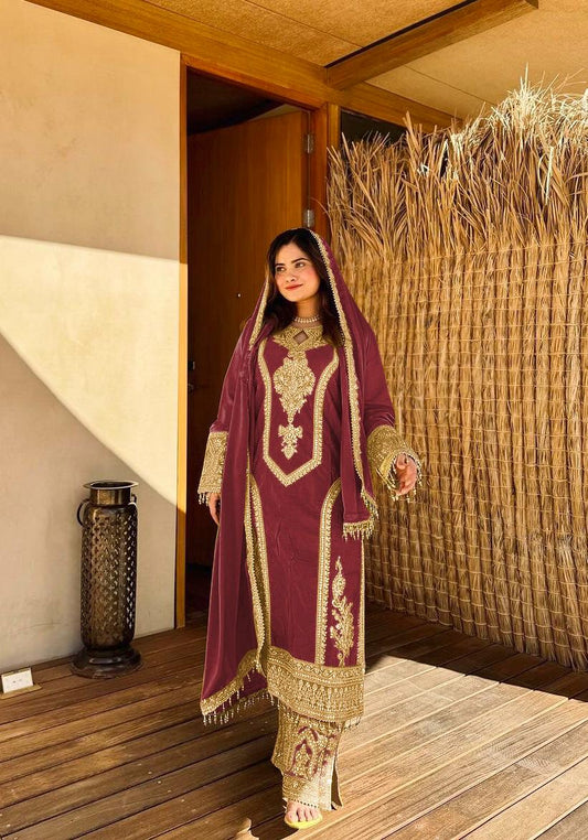 Chinon Silk Embroidered Work Salwar Suit - Jaipur Blossom