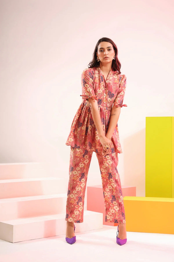 Women Floral Print Top & Pants Co-Ord Set