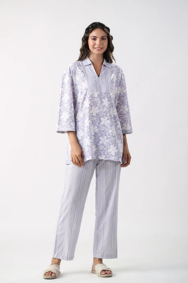 Women’s Purple Printed Shirt & Pants Co-Ord Set