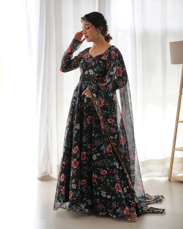 Printed Organza Stitched Anarkali Gown