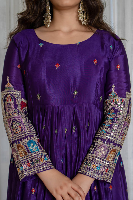 New Collection Pure Chinon Silk Gown-Pant Set with Dupatta and Heavy Embroidery