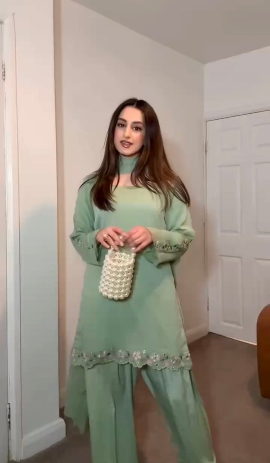 Top With Farshi Palazzo in Georgette With Embroidery and Real Mirror - Jaipur Blossom
