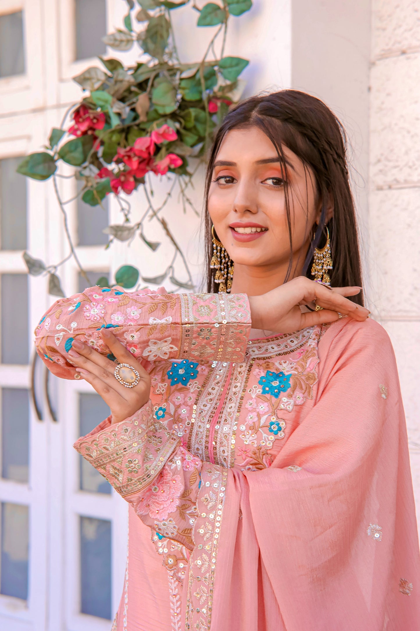 Designer Party Wear Look Pur Chinon Silk Top Plazzo & Dupatta Set - Jaipur Blossom
