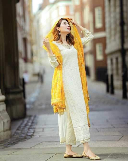 WHITE GEORGETTE EMBROIDERY SEQUENCE SALWAR SUIT - Jaipur Blossom