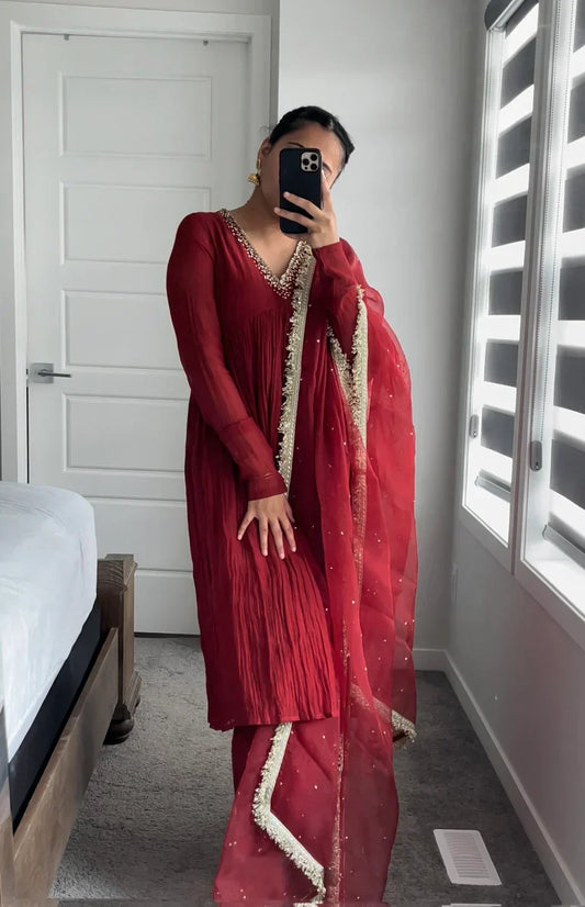 Faux Georgette Crush Anarkali Style Gown - Jaipur Blossom