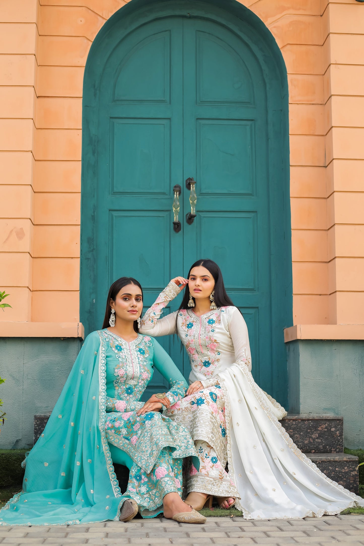 Designer Party Wear Look Pur Chinon Silk Top Plazzo & Dupatta Set - Jaipur Blossom