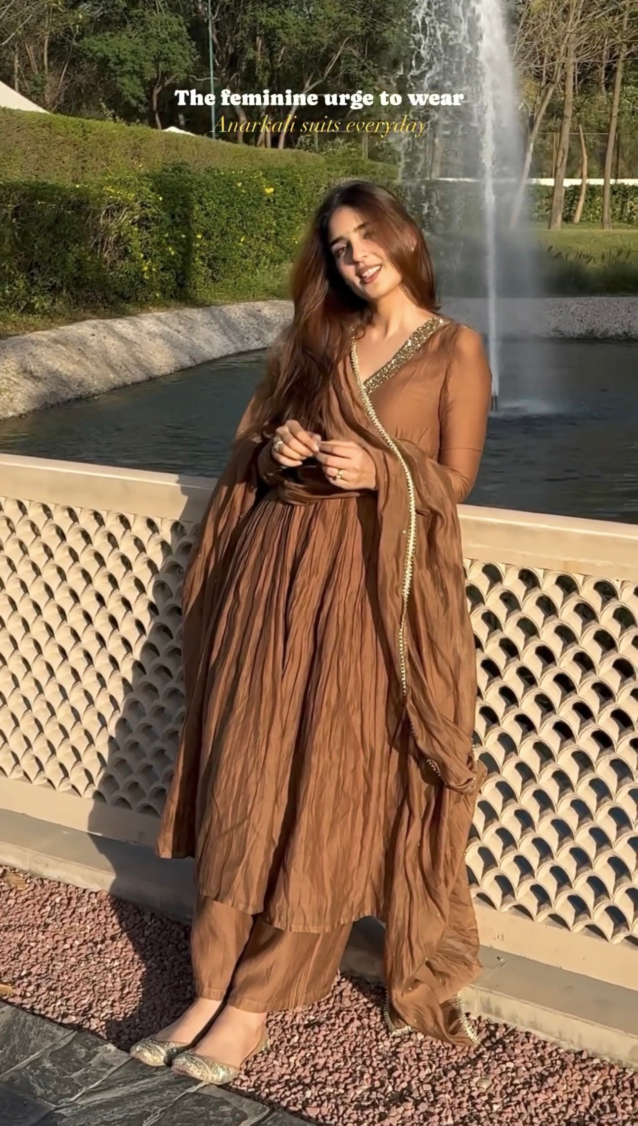 Sublime Brown Color Pure Chinon Silk Embroidery Sharara Suit - Jaipur Blossom