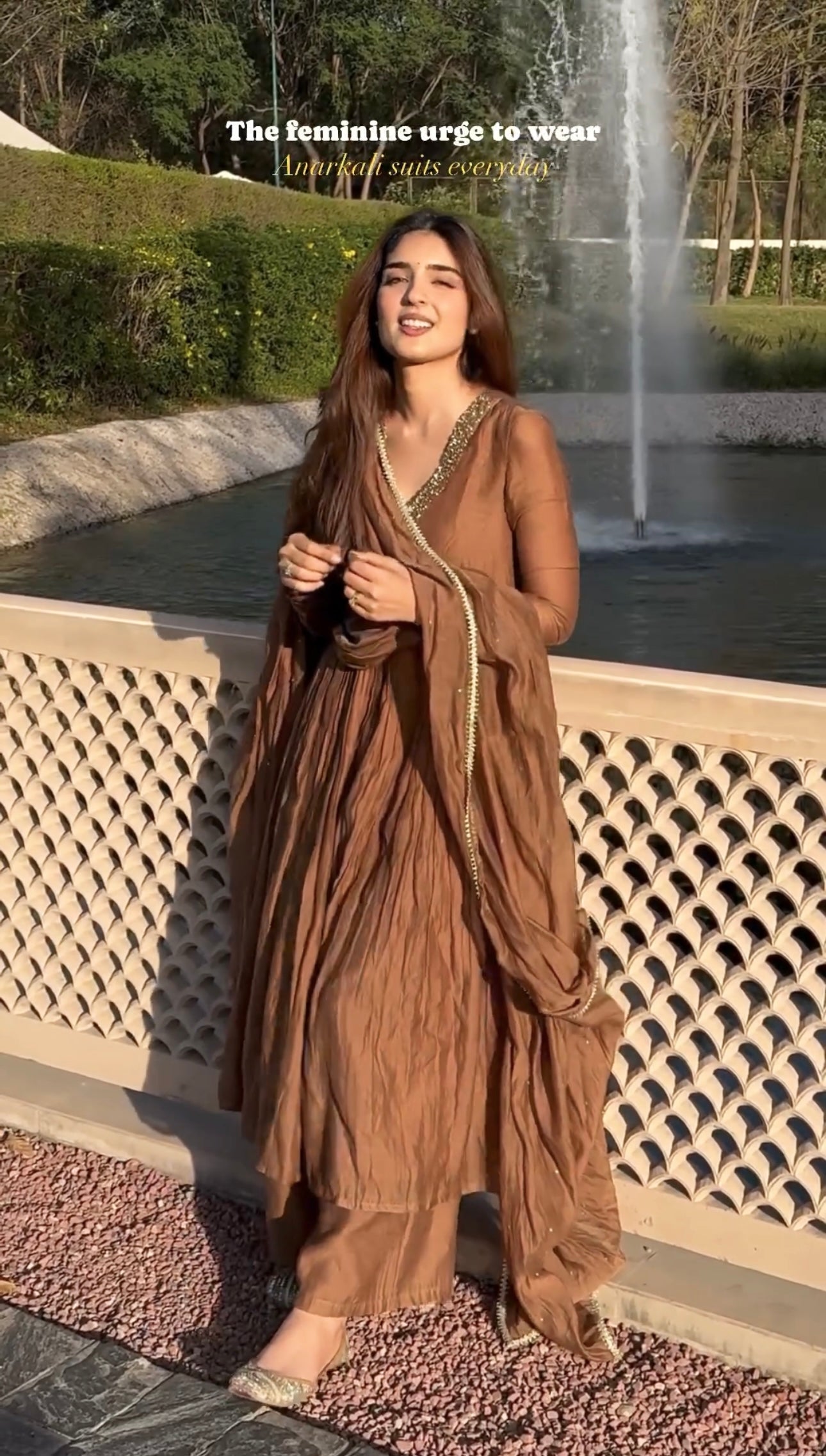 Sublime Brown Color Pure Chinon Silk Embroidery Sharara Suit - Jaipur Blossom