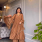 Sublime Brown Color Pure Chinon Silk Embroidery Sharara Suit - Jaipur Blossom