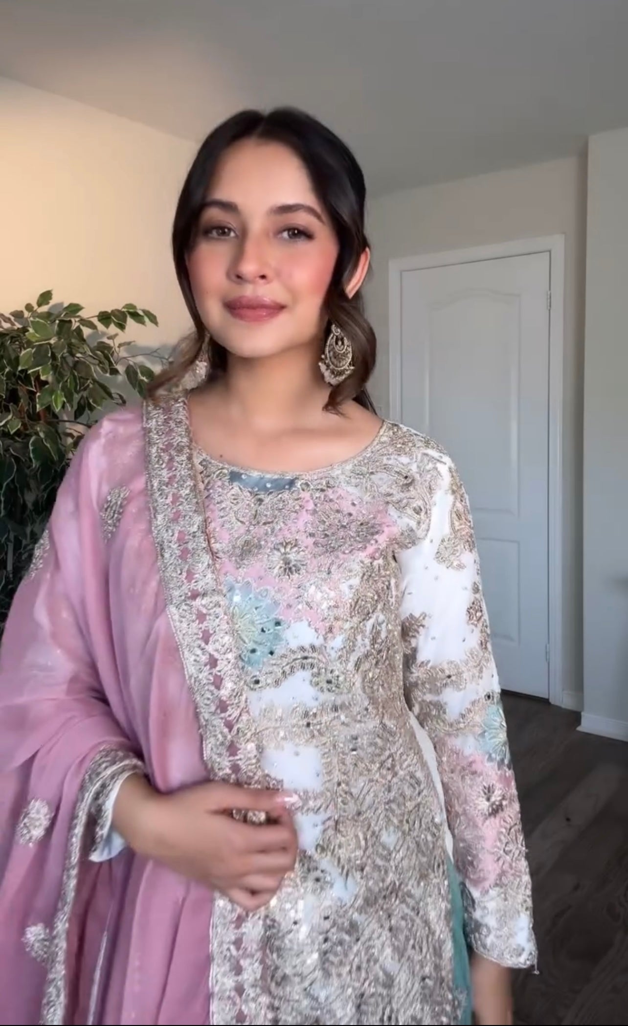 Premium Partywear Suit in Pastel Blush & Teal - Jaipur Blossom