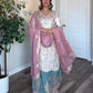 Premium Partywear Suit in Pastel Blush & Teal - Jaipur Blossom