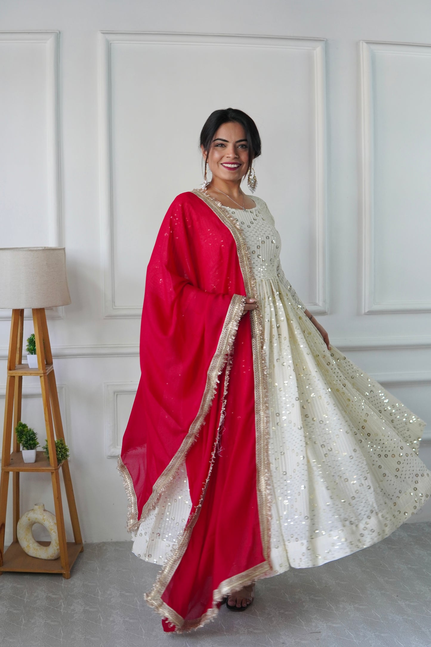 Designer Party Wear Heavy Faux Georgette Gown and Pant Set with Full Sleeve Embroidery