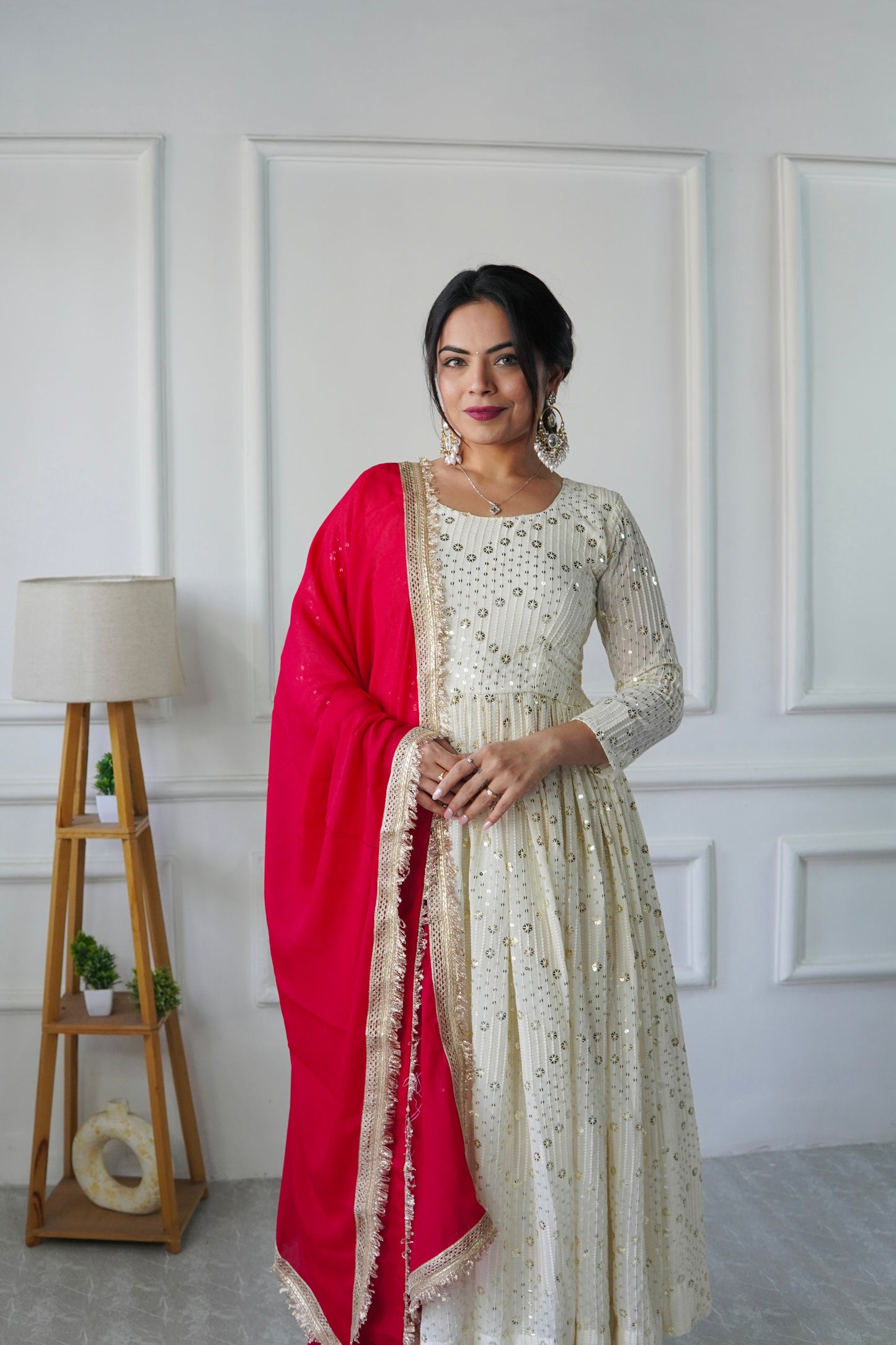 Designer Party Wear Heavy Faux Georgette Gown and Pant Set with Full Sleeve Embroidery