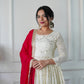 Designer Party Wear Heavy Faux Georgette Gown and Pant Set with Full Sleeve Embroidery