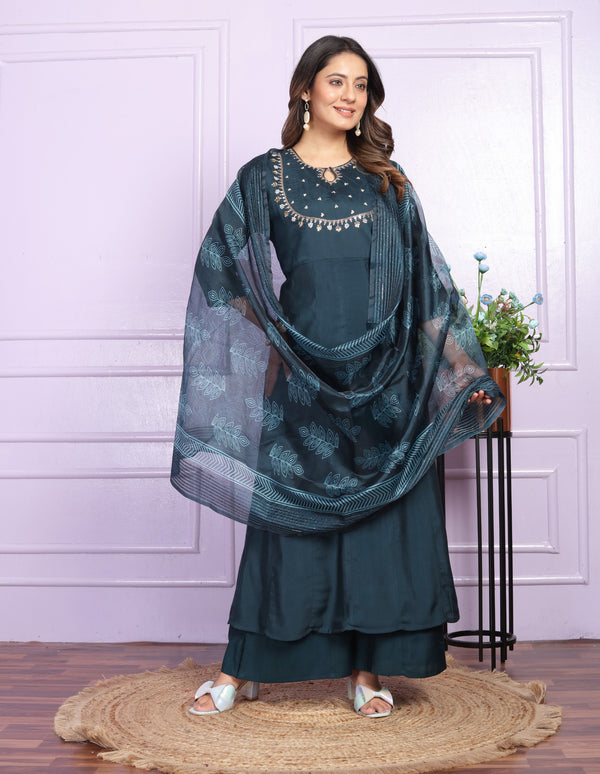 Luxuriant Navy Blue Color Kali Pattern Salwar Suit